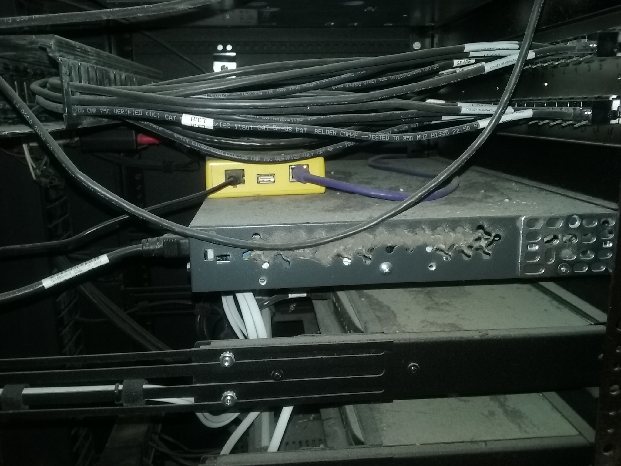 Server rack with organized cables and network equipment